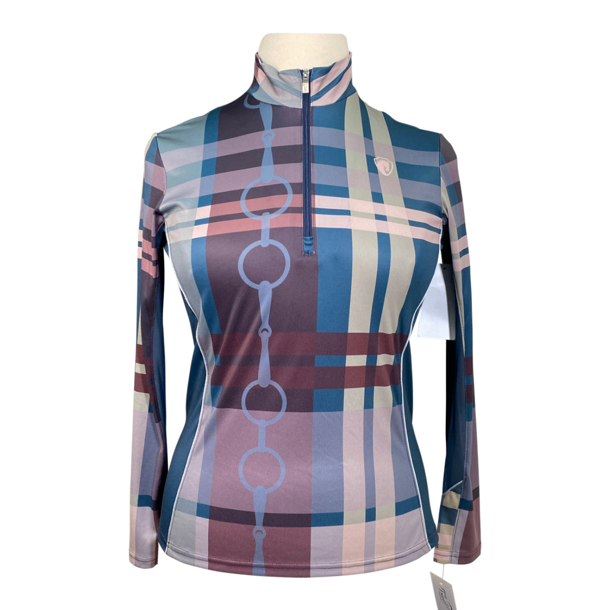 Arista 1/2 Zip Long Sleeve Shirt in Blue Plaid Bits - Women's XL