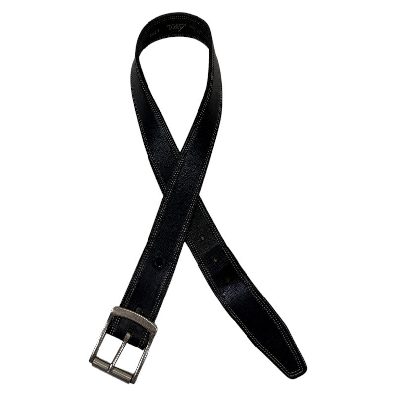 Tory Leather Double Edge Stitched Belt in Black - Women's Small