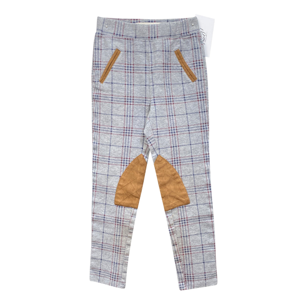 Hope & Henry Girls' Knee Patch Breeches in Grey Plaid