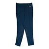 Navy blue riding pants with a brand logo on a white background