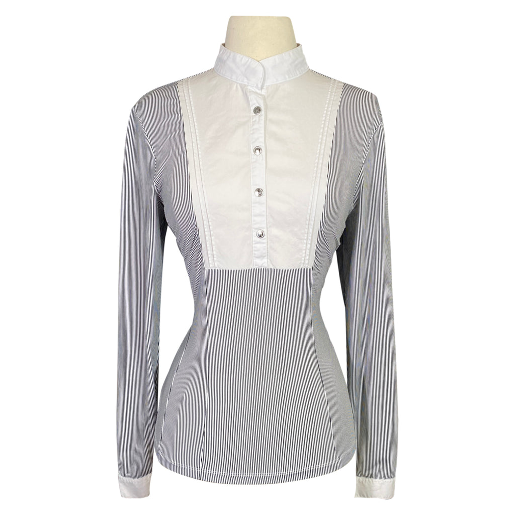 Front of Harcour 'Annie' Long Sleeve Show Shirt in Black/White Stripes - Women's Medium