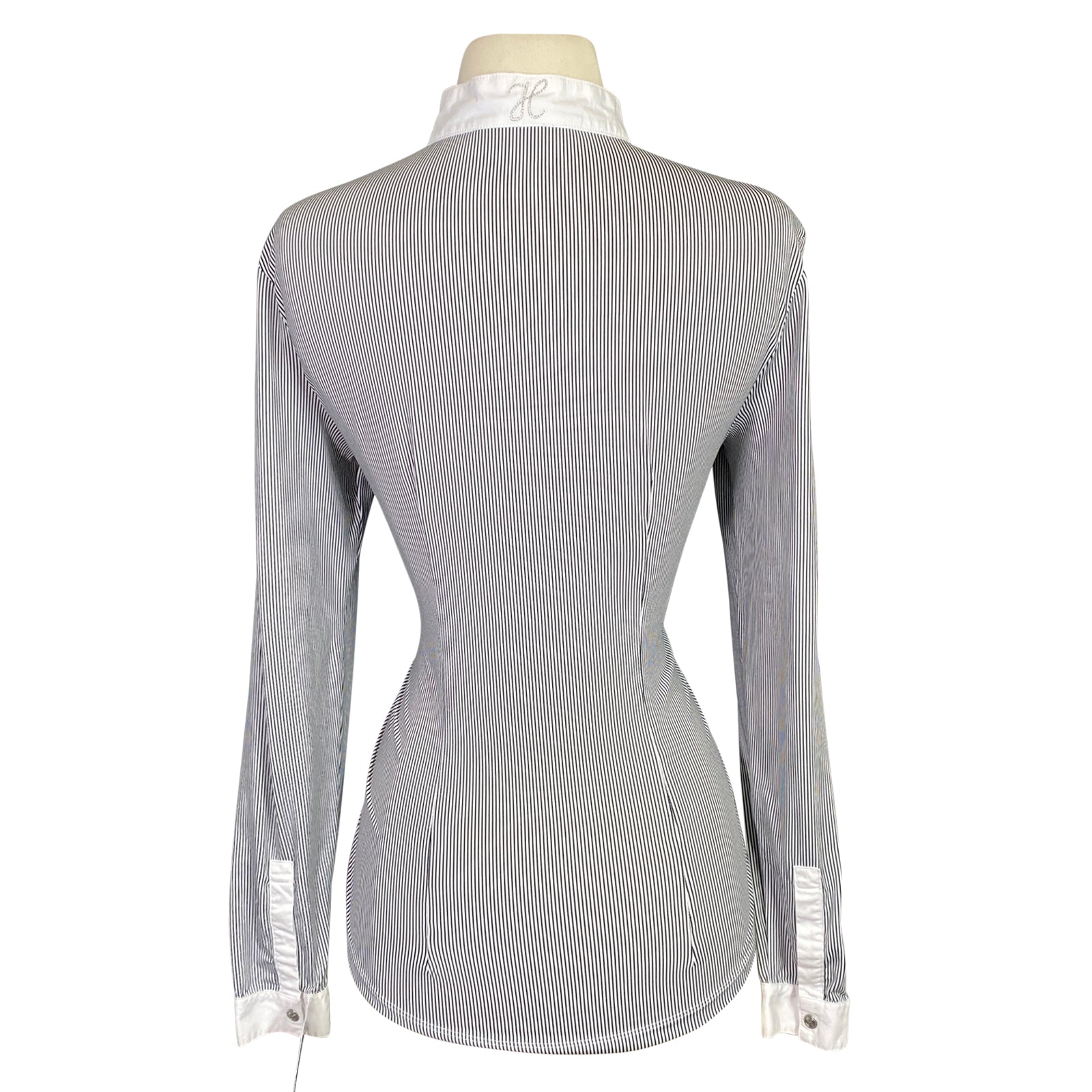 Back of Harcour 'Annie' Long Sleeve Show Shirt in Black/White Stripes - Women's Medium