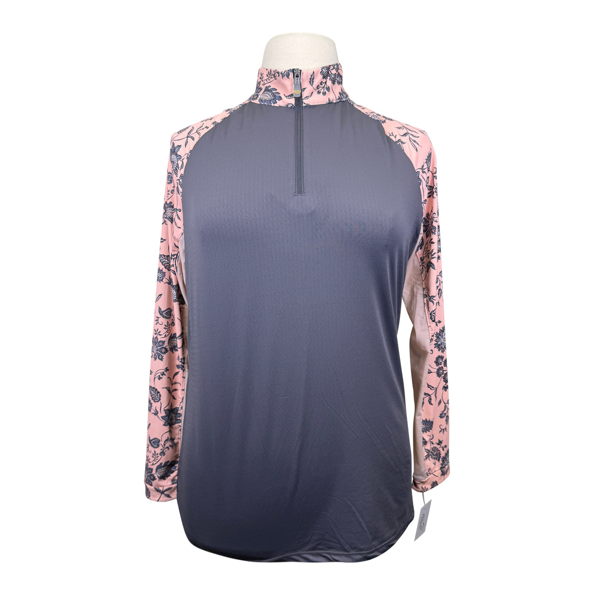 Kastel 1/4 Zip Raglan Long Sleeve in Grey/Pink Paisley