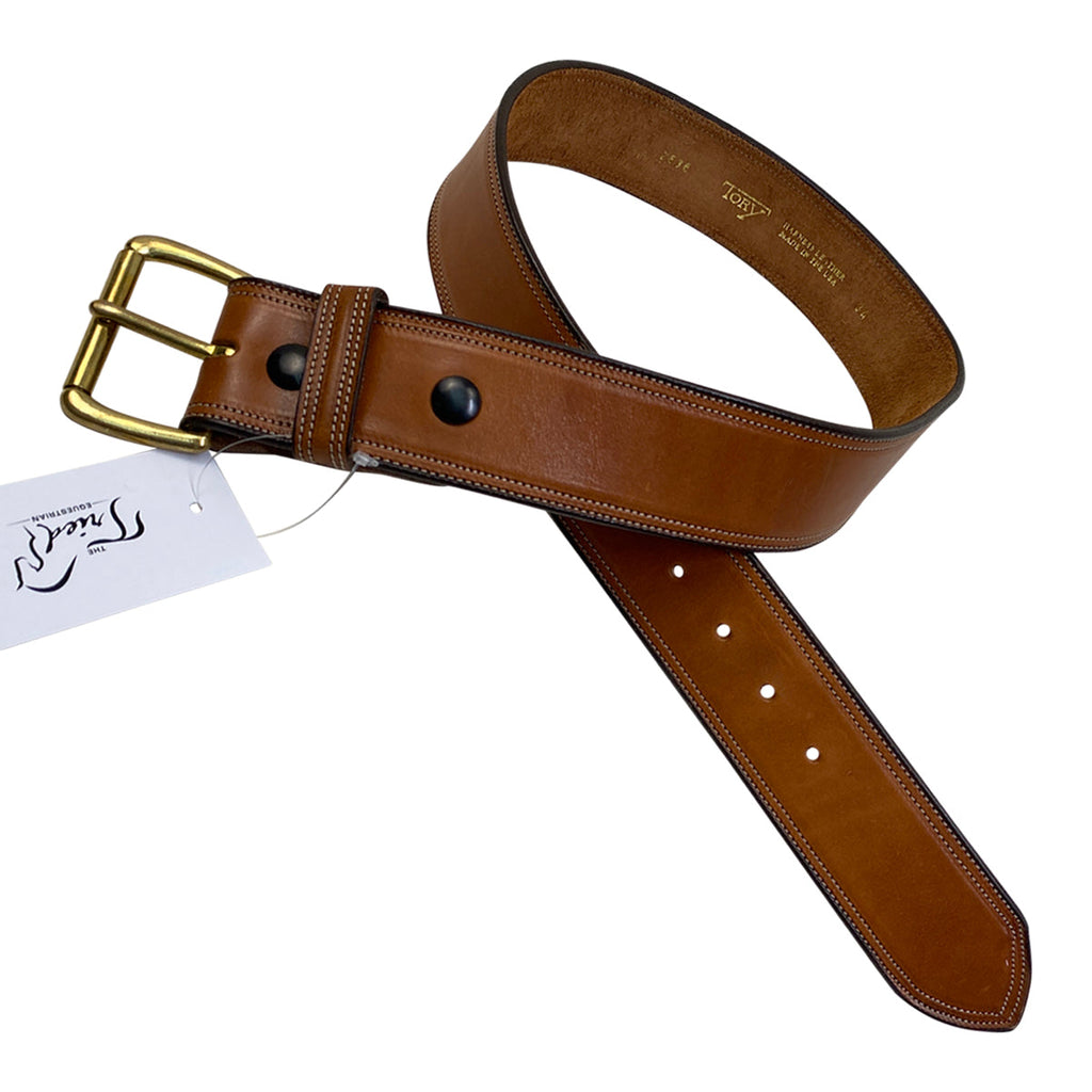 Tory Leather Double Edge Stitched Belt in Chestnut