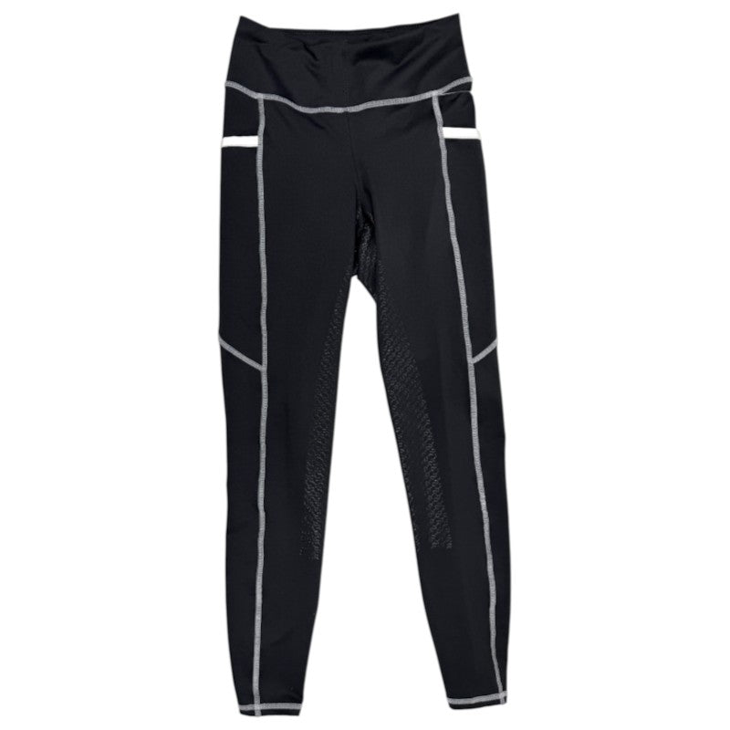 Riding Sport 'Poppy' Full Seat Tights in Black/White Stitching