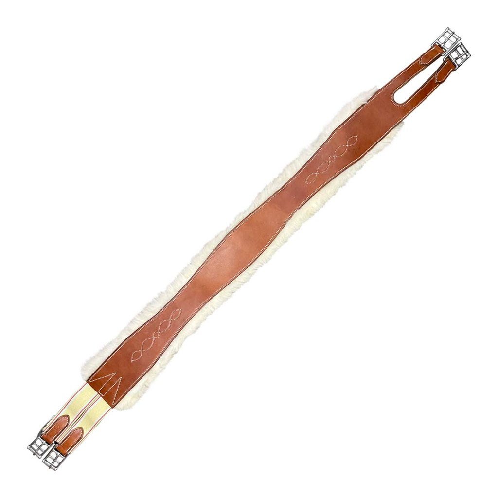 Sheepskin Lined Fancy Stitched Leather Girth in Chestnut