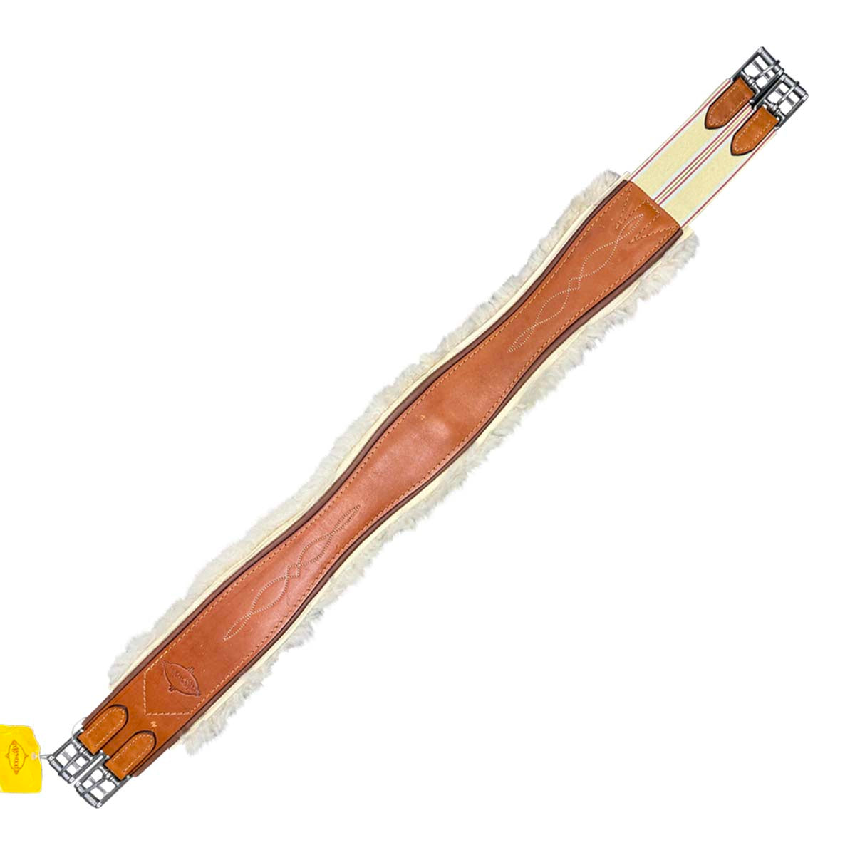 Edgewood Fancy Stitched Single Elastic Removable Sheepskin Girth in Chestnut 