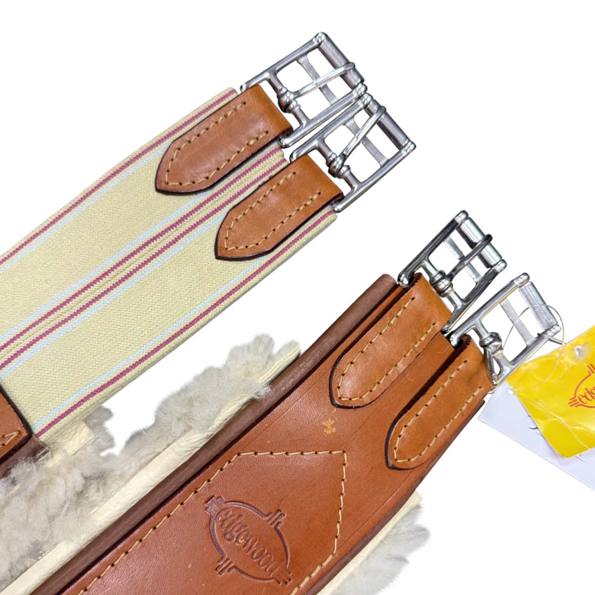 Edgewood Fancy Stitched Single Elastic Removable Sheepskin Girth in Chestnut 