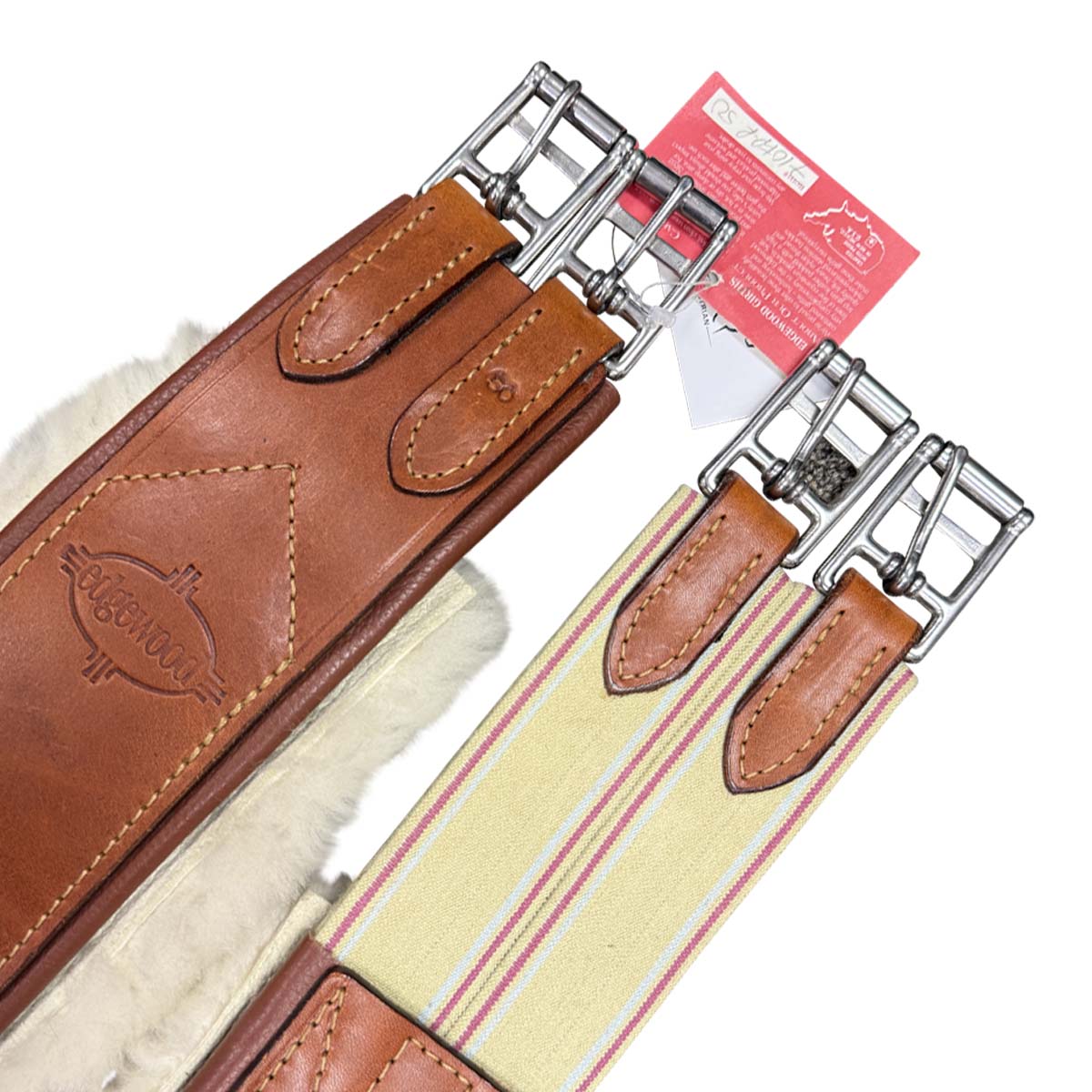 Edgewood Fancy Stitched Single Elastic Removable Sheepskin Girth in Chestnut