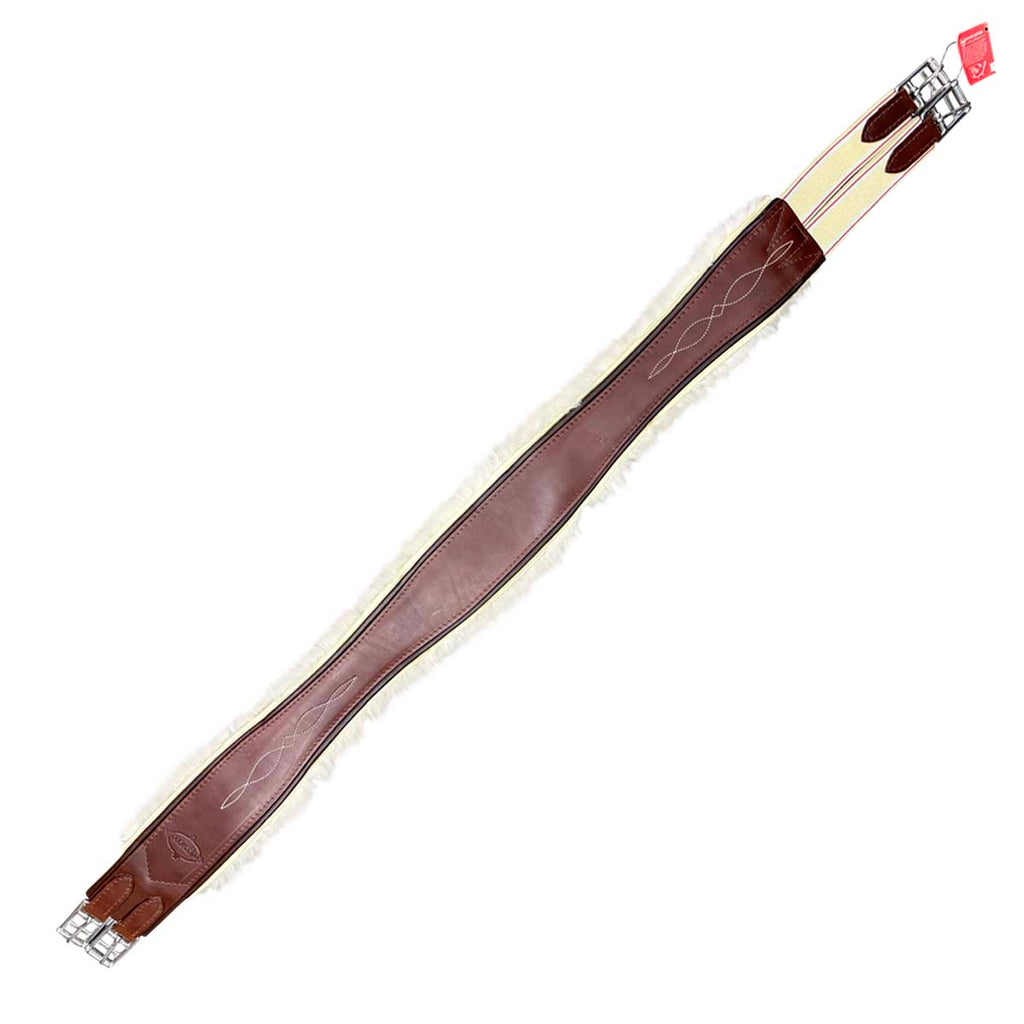 Edgewood Fancy Stitched Single Elastic Removable Sheepskin Girth in Brown