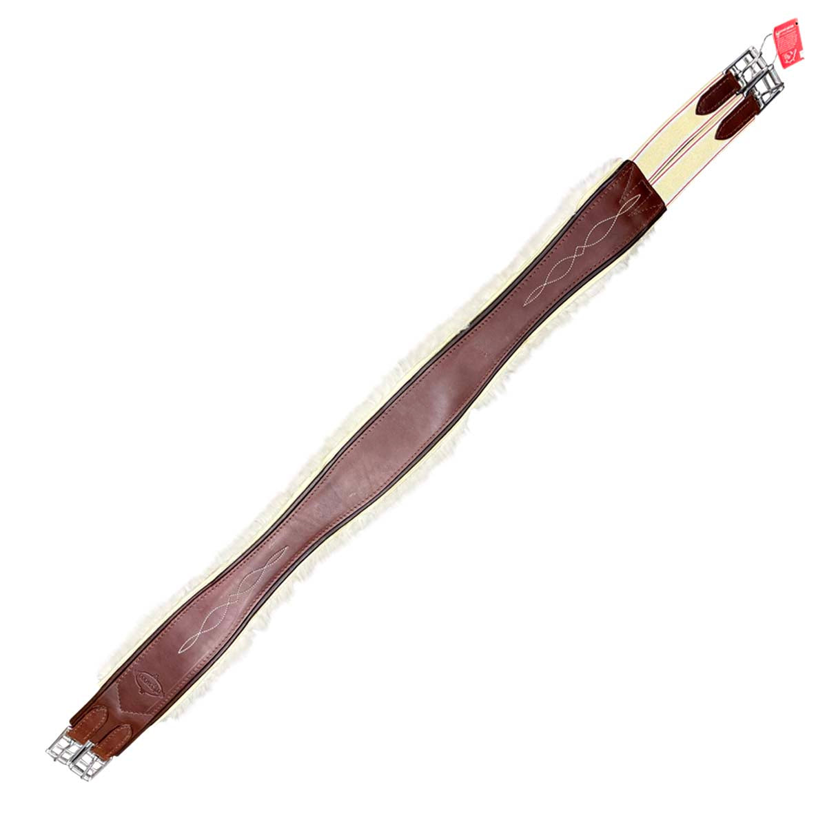 Edgewood Fancy Stitched Single Elastic Removable Sheepskin Girth in Brown
