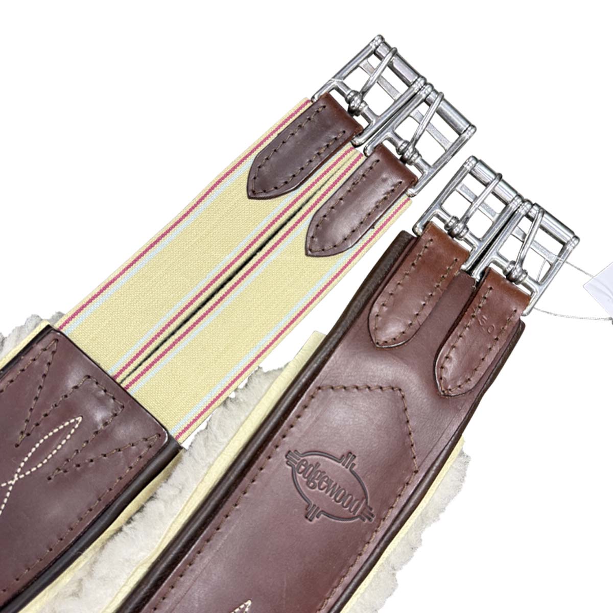 Edgewood Fancy Stitched Single Elastic Removable Sheepskin Girth in Brown