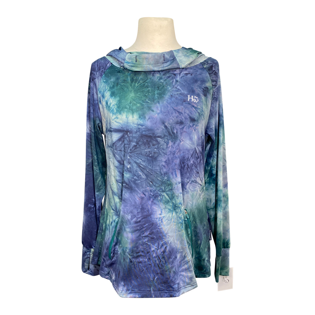 Horseware Technical Hooded Top in Green/Navy Tie Dye