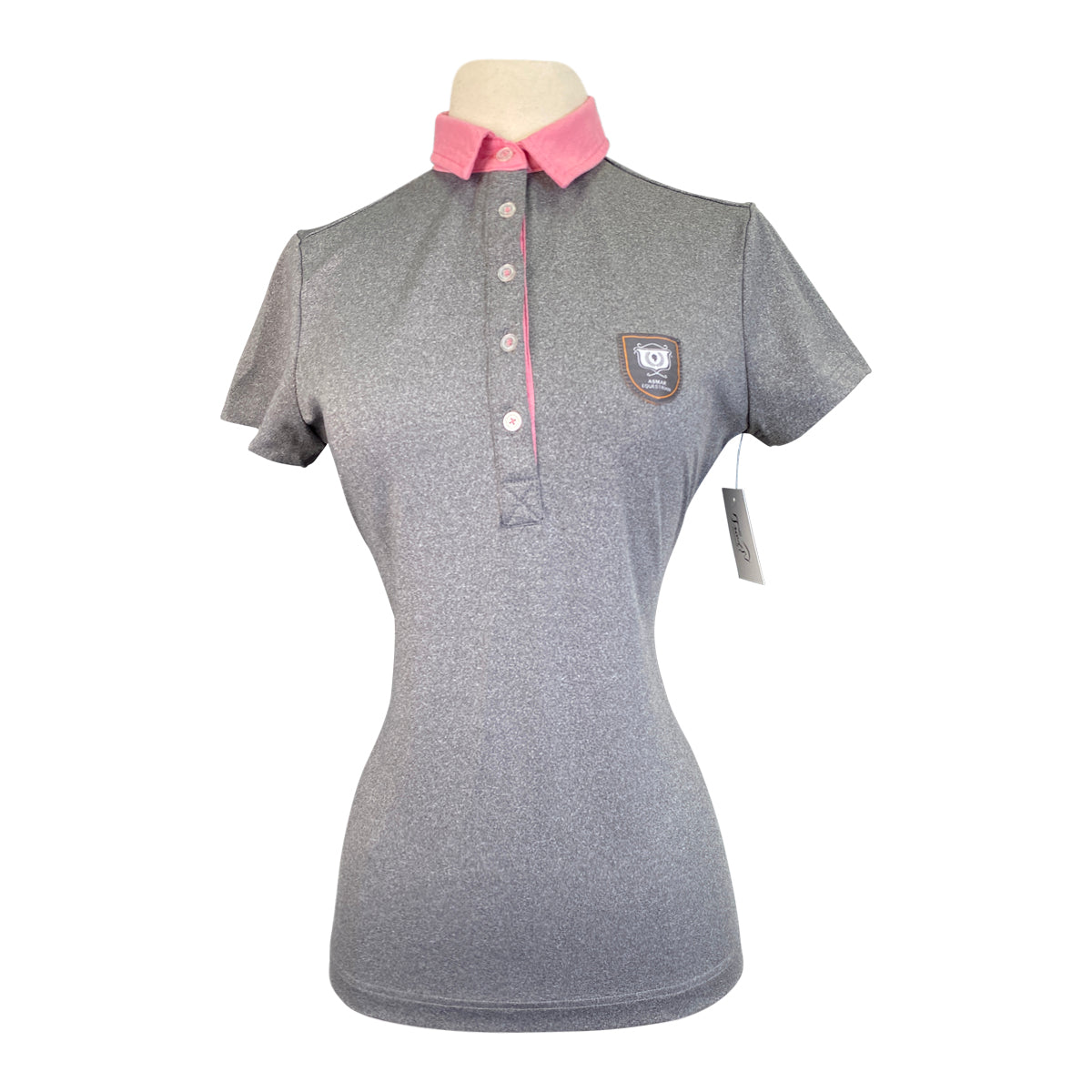 Asmar Equestrian 1/4 Button-Up Short Sleeve Polo in Grey/Pink