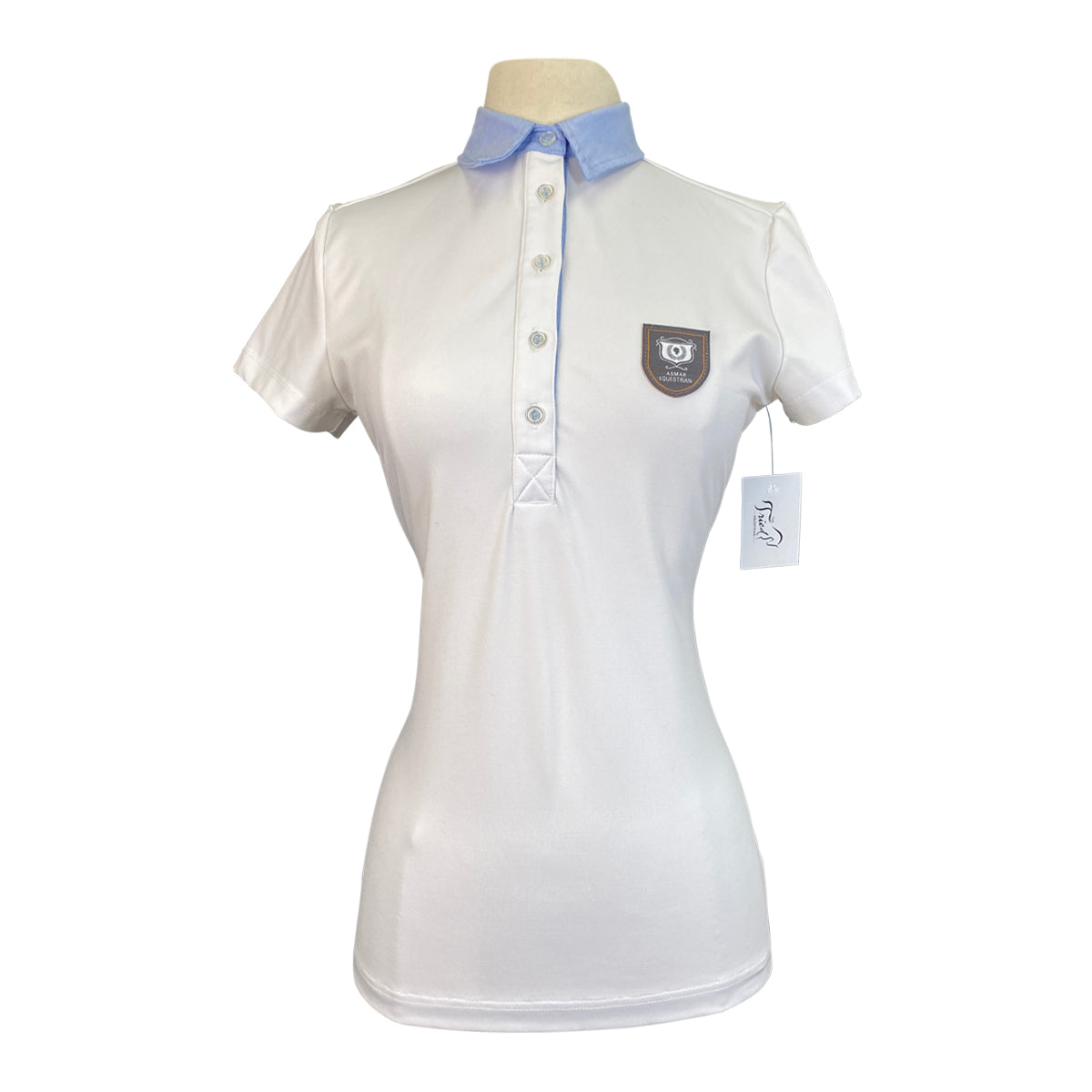 uestrian 1/4 Button-Up Short Sleeve Polo in White/Chambray