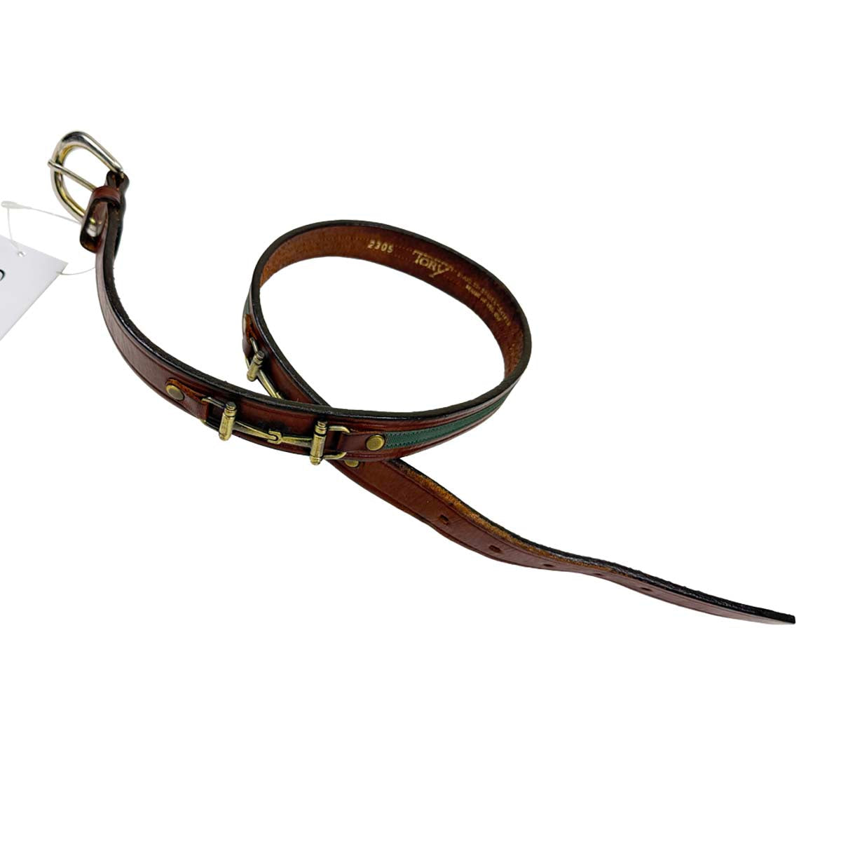 Tory Leather Ribbon &amp;amp; Snaffle Bits Belt in Chestnut/Green