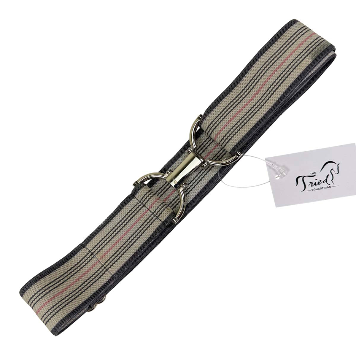 Bedford-Jones Belts Elastic D-Ring Belt in Cream/Grey/Pink