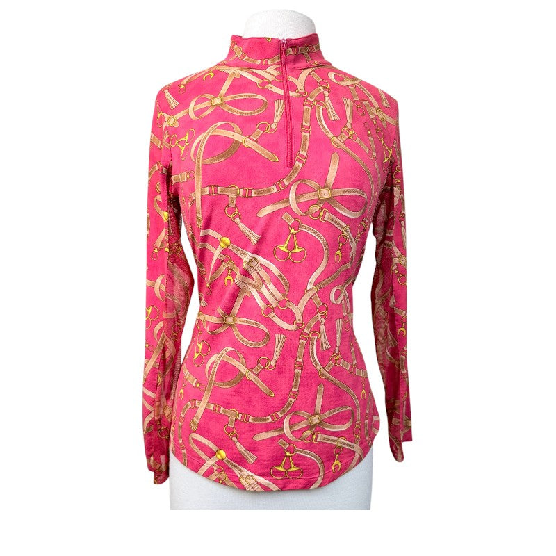 Ibkul Solid Long Sleeve Mock Neck Top in Red Tack