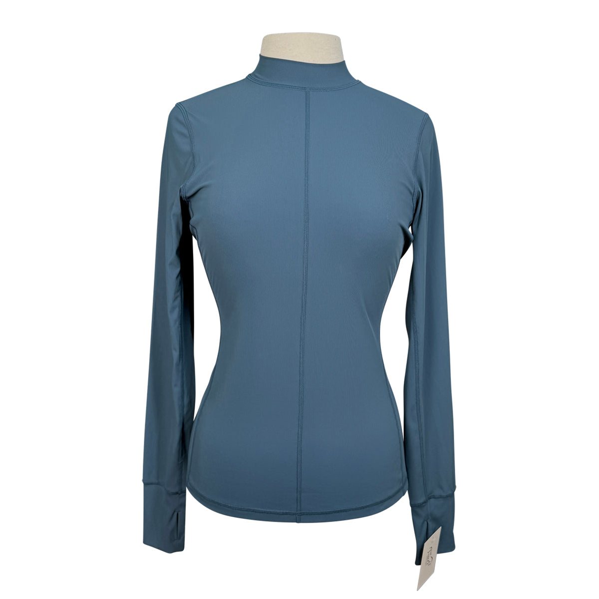 Hannah Child's 'Cameron' Rib Mock Neck Shirt in Deep Sea
