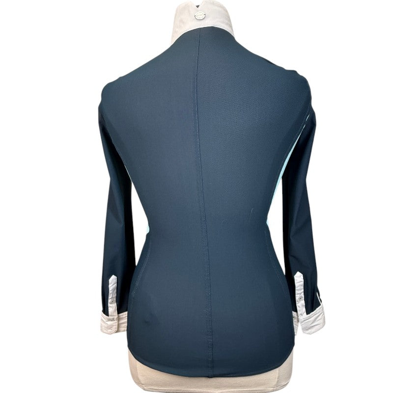 Asmar Equestrian Mesh Long Sleeve Show Shirt in White/Teal 