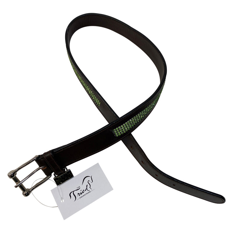 Equine Couture Bling Leather Belt in Brown/Green