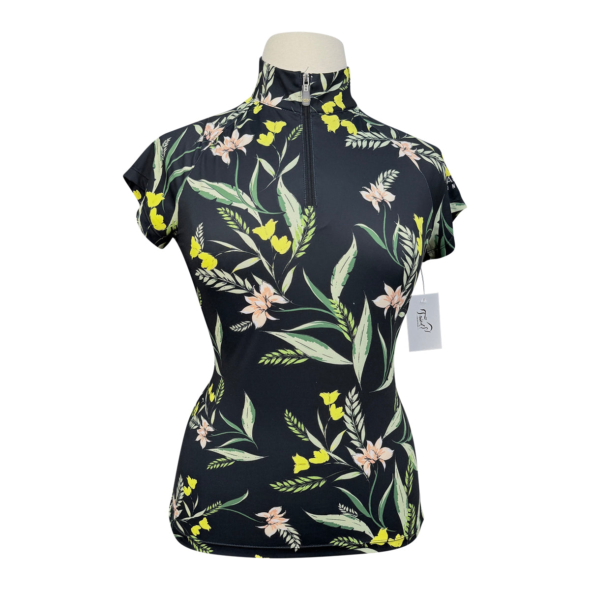 Kastel Charlotte Signature Short Sleeve Shirt in Black/Spring Leaves