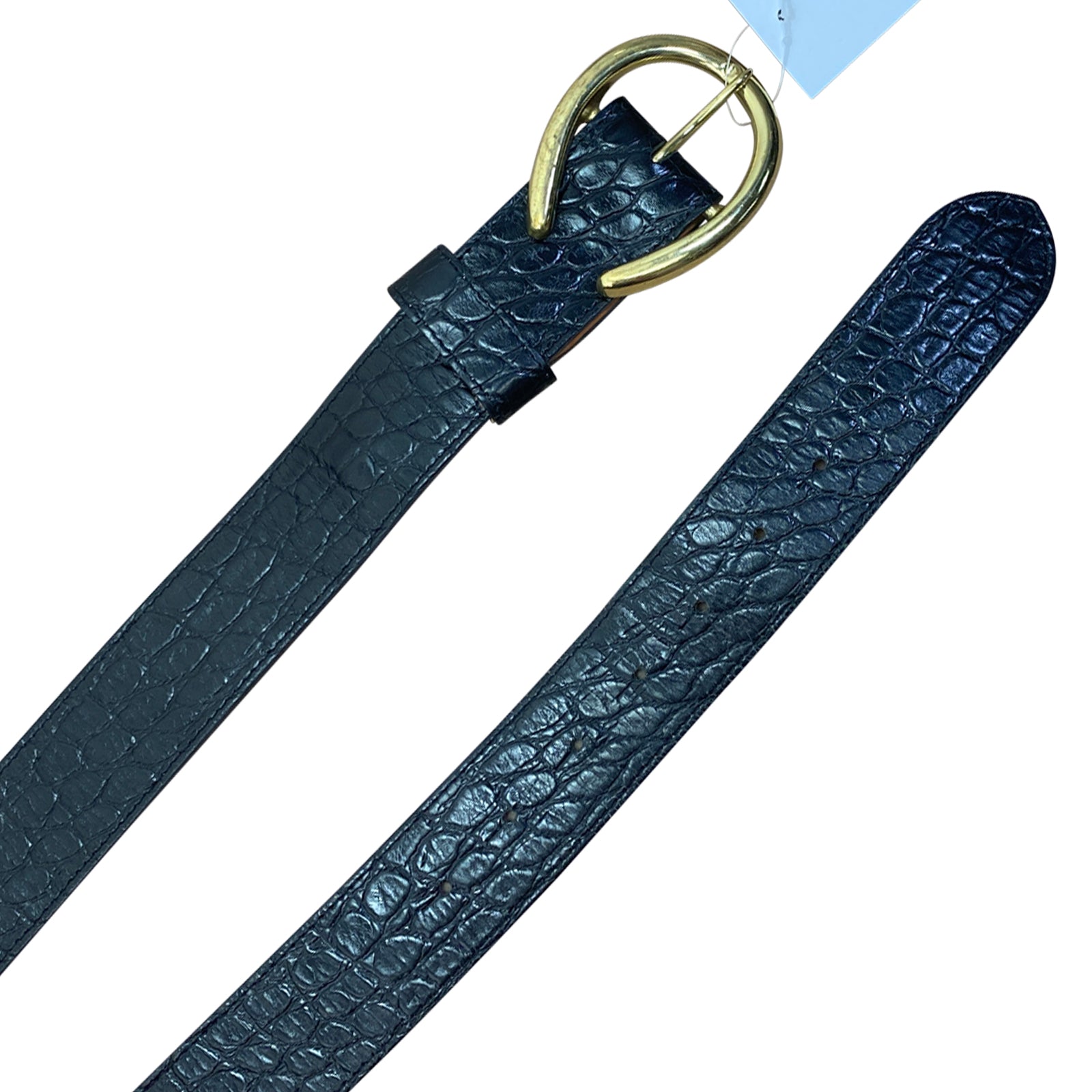 Peachy Belts Leather Belt in Croc/Gold - Women's S/M