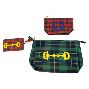 LOLO Accessories Case Set in Green/Red Plaid 