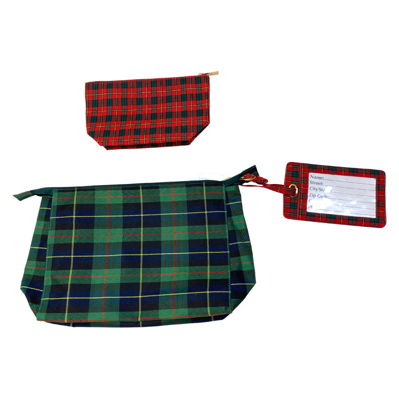 Back fo LOLO Accessories Case Set in Green/Red Plaid 