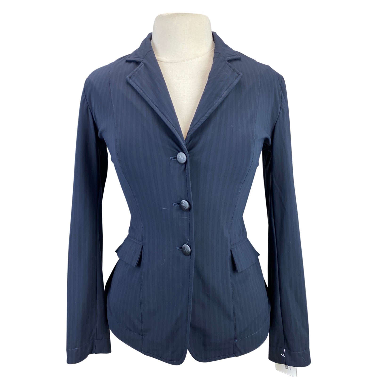 Front of RJ Classics 'Monterey' Orange Label Show Coat in Navy Stripes - Women's 12R