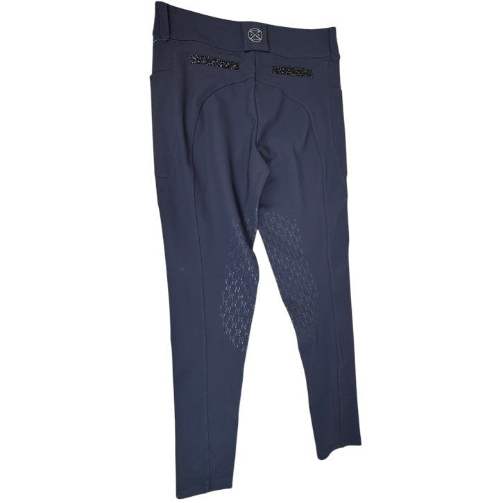 Navy blue riding pants on a white background