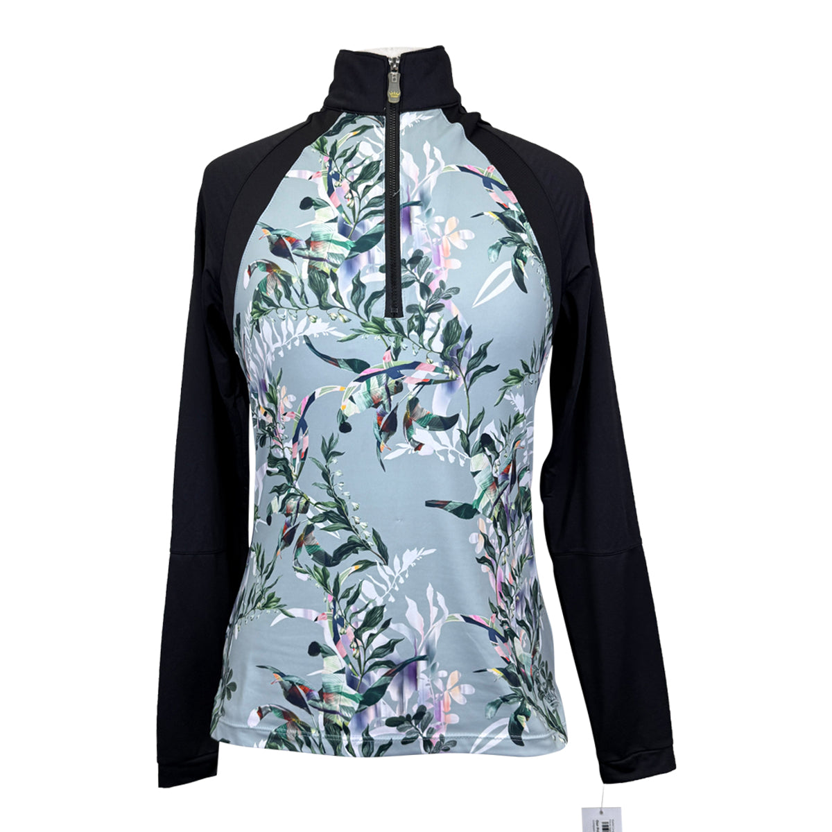 Kastel Long Sleeve 1/2 Zip Raglan Shirt in Floral Sage/Black