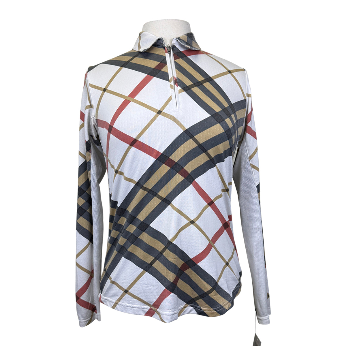 SanSoleil Polo Style Sunshirt in Red/Tan/Black Plaid