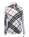 SanSoleil Polo Style Sunshirt in Red/Tan/Black Plaid