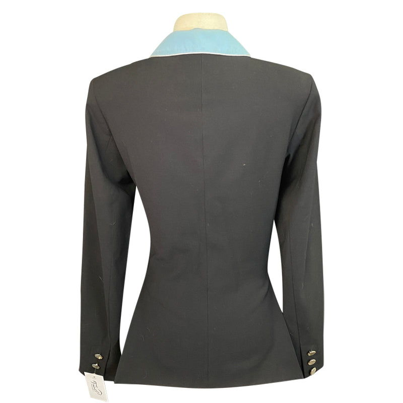 Back of Winston Equestrian Contrast Competition Coat in Black/Light Blue