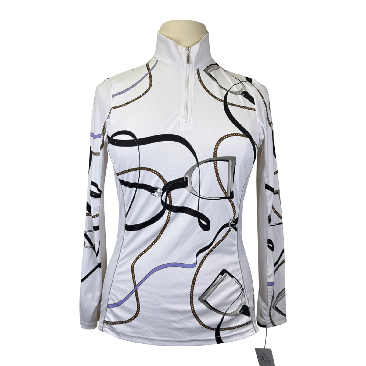 Arista Equestrian 1/4 Zip Shirt in White/Leather Tack