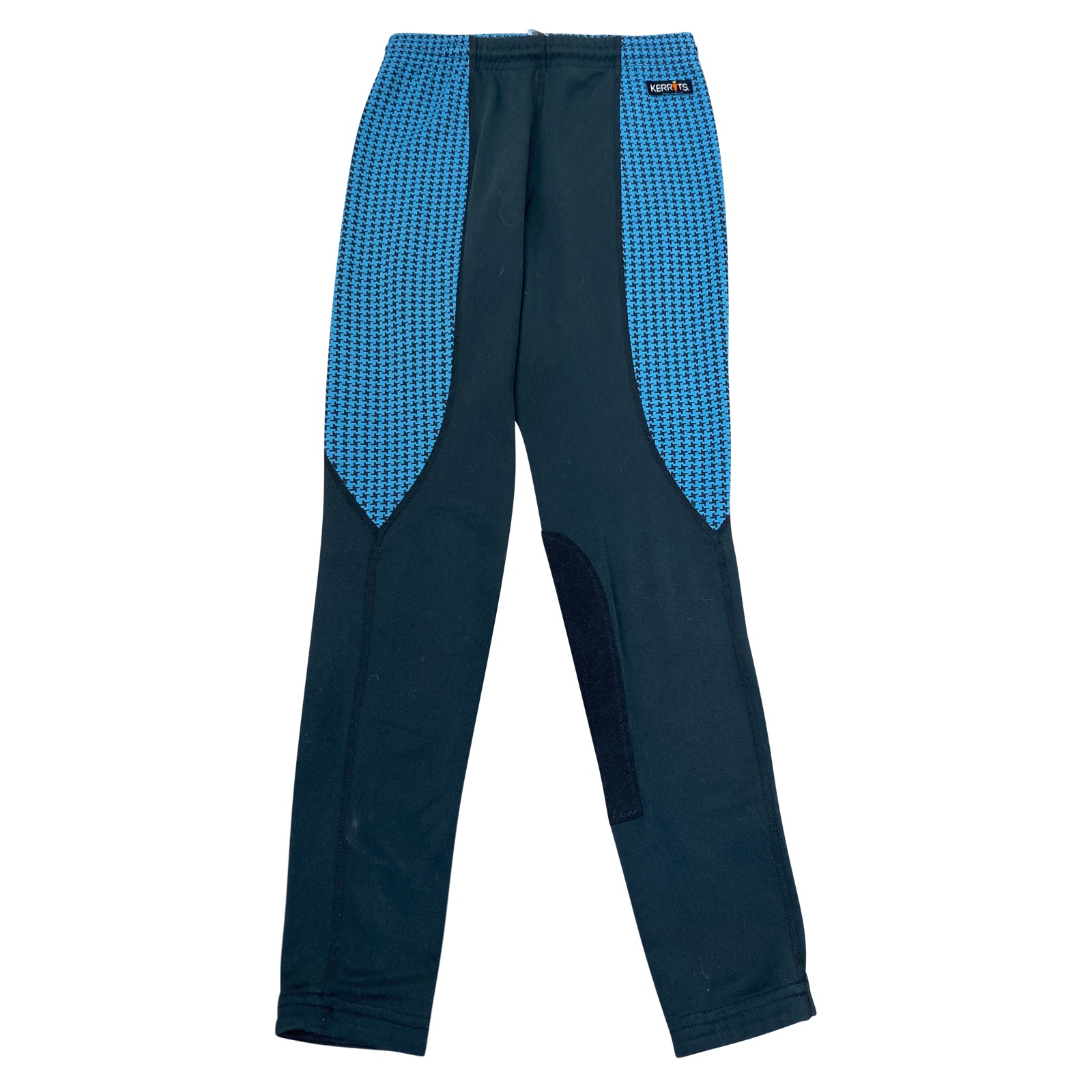 Front of Kerrits Performance Knee Patch Tights in Blue Houndstooth