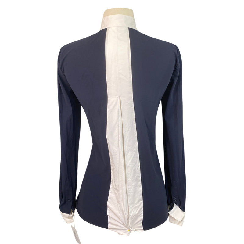 Back of Cavalleria Toscana 'Pleated' Competition Polo in Dark Navy/White