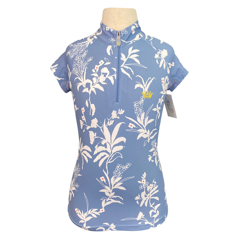 Front of Kastel Denmark Kids Cap Sleeve Shirt in Denim Floral - Children's Medium