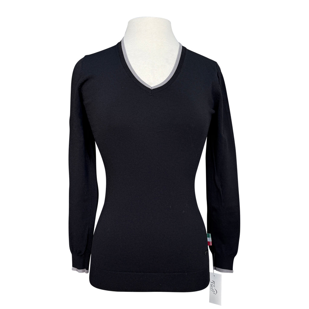 AA Platinum Horseware Classic V-Neck Sweater in Black/Grey - Women's Small