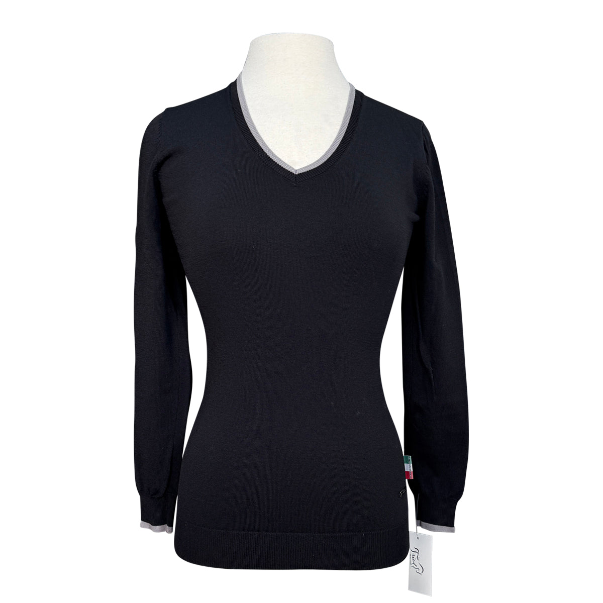 AA Platinum Horseware Classic V-Neck Sweater in Black/Grey - Women&#39;s Small