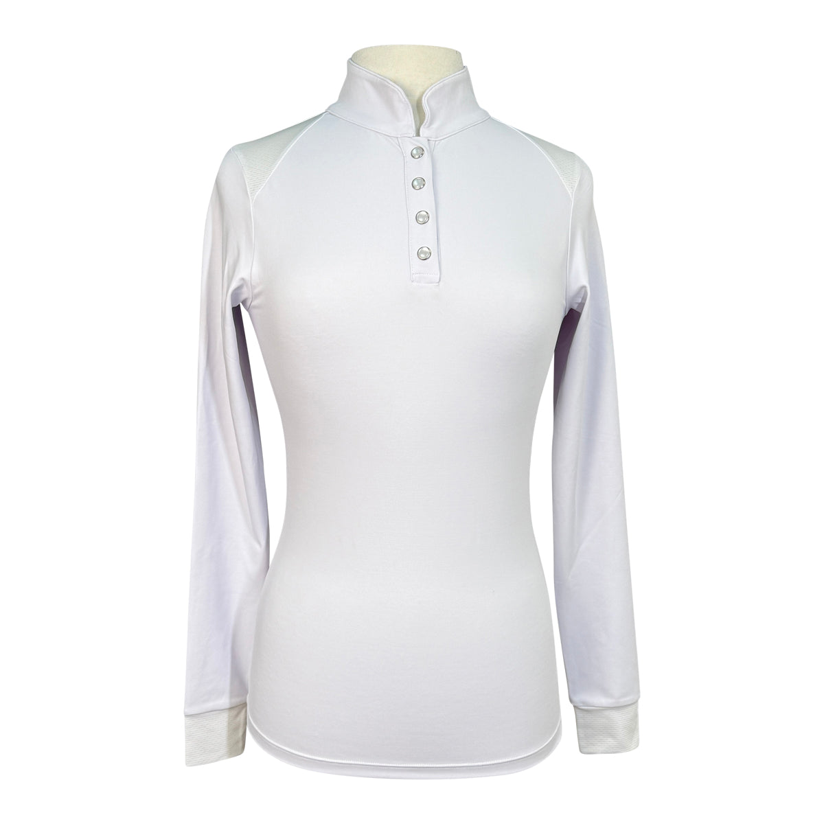 Front of Free Ride Equestrian 'Devon' Long Sleeve Competition Top in White - Women's Medium