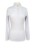 Front of Free Ride Equestrian 'Devon' Long Sleeve Competition Top in White - Women's Medium