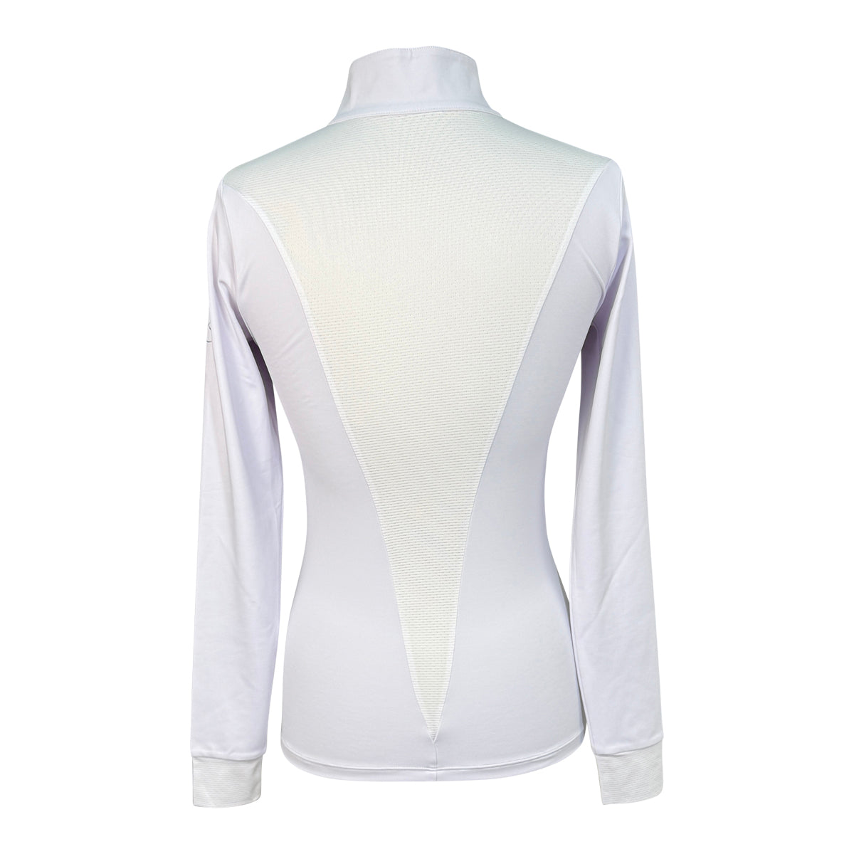 Back of Free Ride Equestrian 'Devon' Long Sleeve Competition Top in White - Women's Medium
