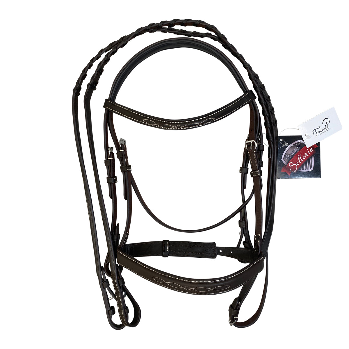 Ovation Classic 'Fancy Stitched Wide Nose Comfort Crown' Bridle in Brown - Cob