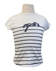 Penelope 'Harlem' Lurex T-Shirt in White and Navy