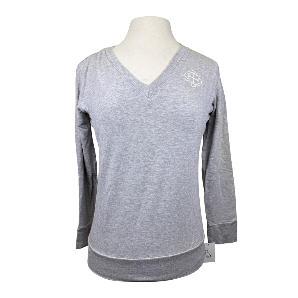 Two Bits Equestrian Bamboo V-Neck Sweater in Heather Grey