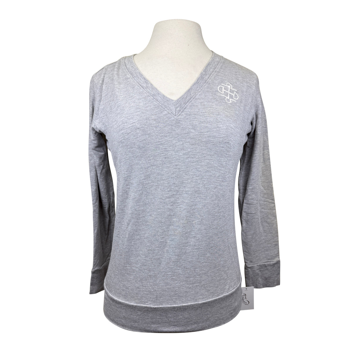 Two Bits Equestrian Bamboo V-Neck Sweater in Heather Grey