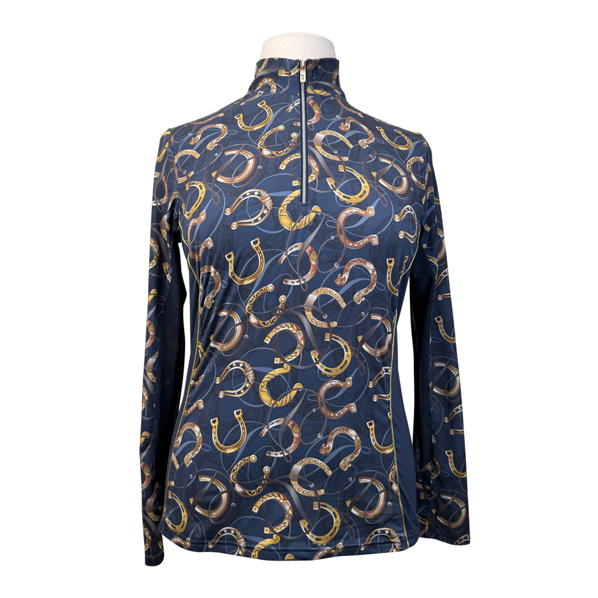 Arista Equestrian 1/4 Zip Shirt in Grey/Gold Horseshoes