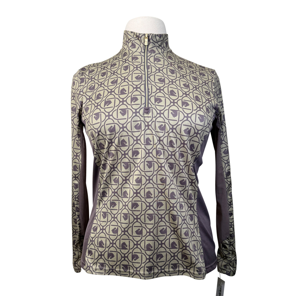 Arista Equestrian 'Luxe' 1/4 Zip Shirt in Green & Taupe Logo 